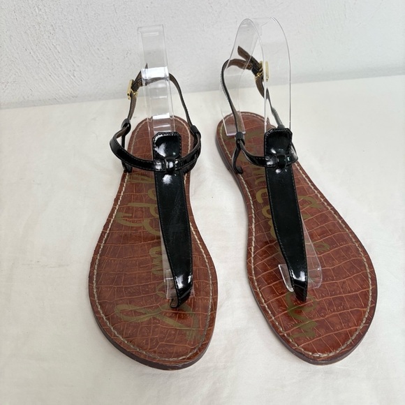 SAM EDELMAN T-Strap Thong Patent Faux Leather Flat Sandals 10 - Picture 3 of 16